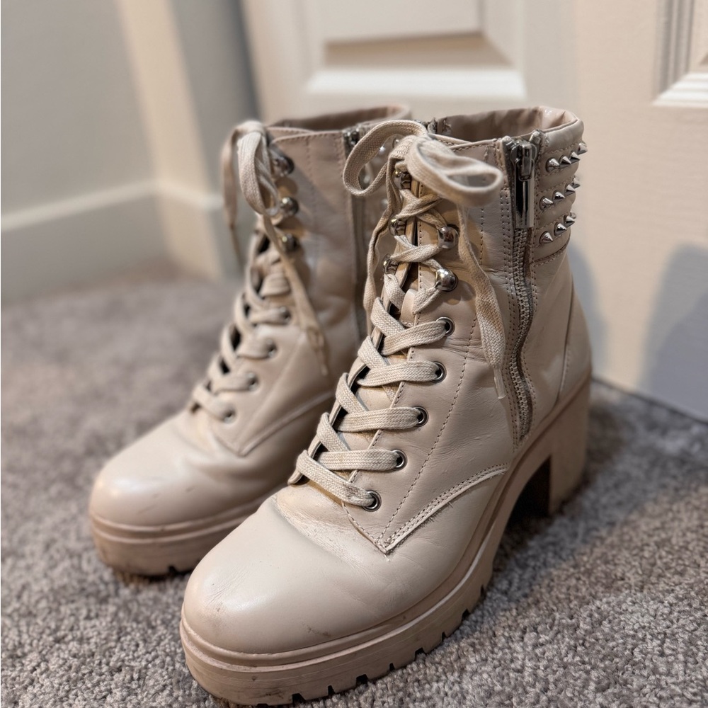 Steve Madden Cream Studded Combat Boots